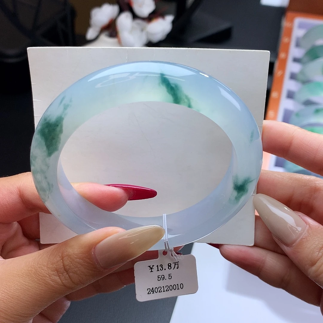 未镶嵌手镯翡翠59.5正圈蓝底飘蓝花