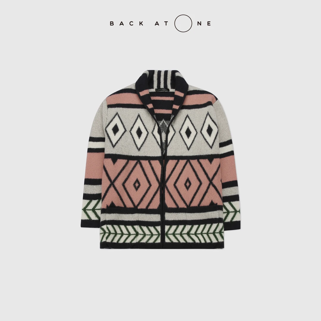 BACKATONE“几何旅人“  软糯空气层提花针织山外套 BFF-1AC235B-K