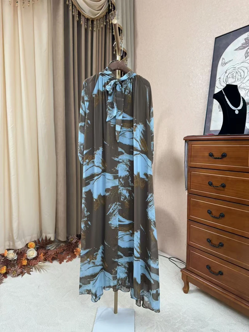 【A067】时尚新款民族风迪拜土耳其重工服饰咖色长款连衣裙