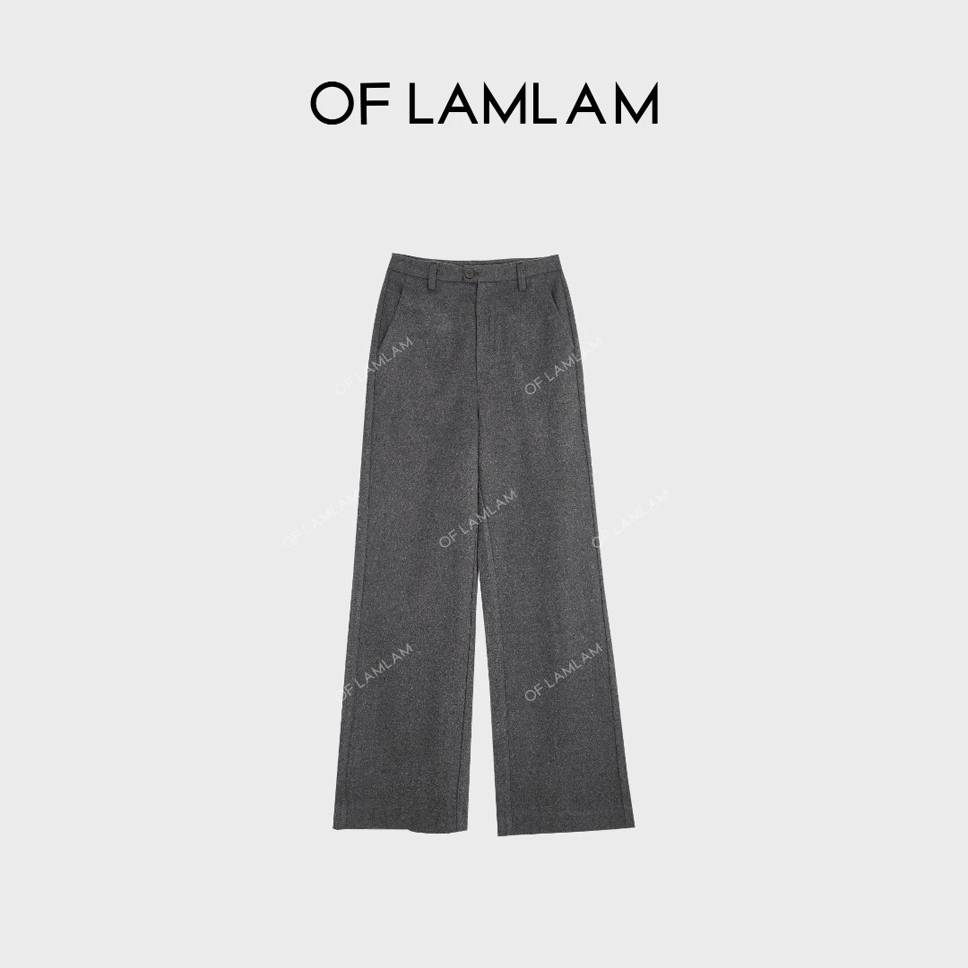 “老钱精英”羊毛混纺复古高腰直筒通勤风休闲西裤 LAMLAM M25K094