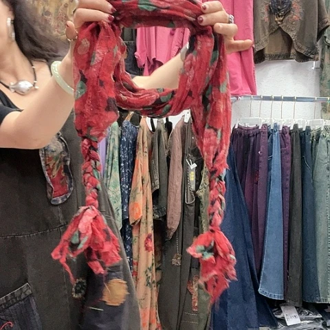 织绣招财猫麻小辫子围巾