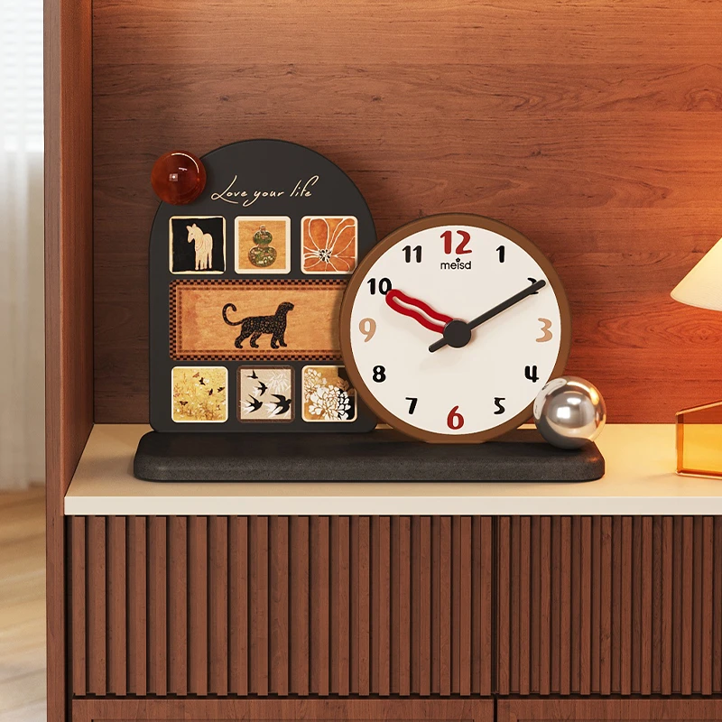 美世达中古风桌面时钟摆件客厅复古装饰钟表摆台式创意摆放式台钟