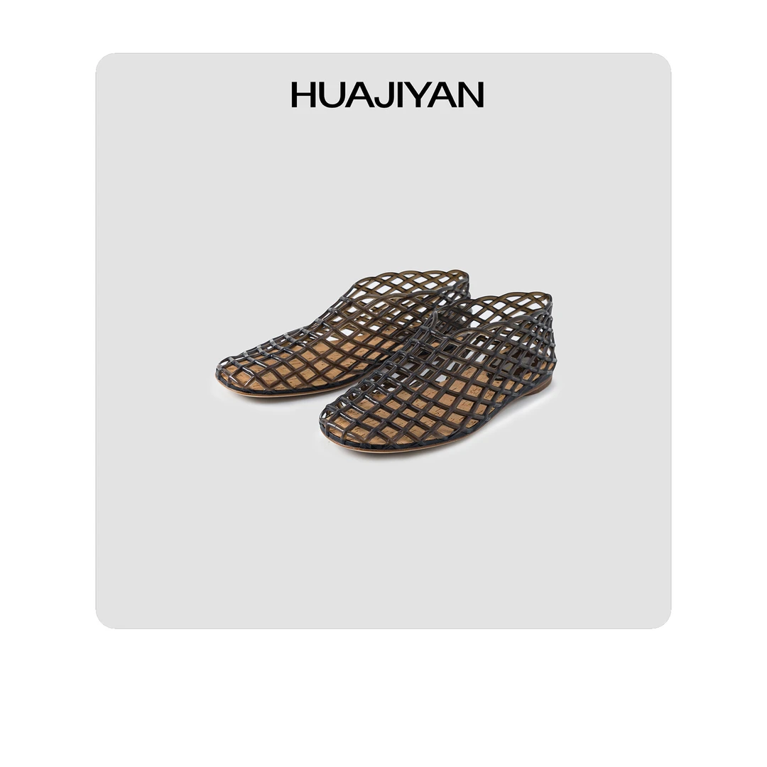 华吉言/HUAJIYAN【配饰系列】仿木纹特殊材料真皮大底镂空休闲鞋