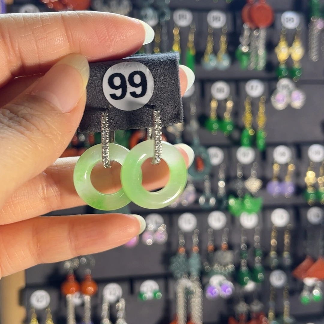 翡翠银S925镶嵌耳饰99