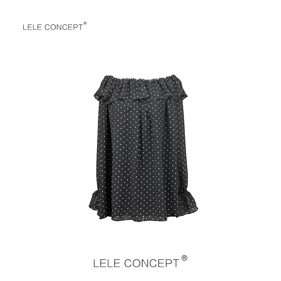 LELE CONCEPT丨新款法式减龄波点一字肩上衣S1032