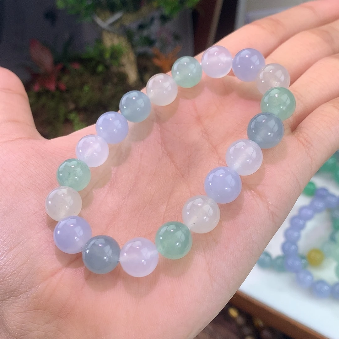 翡翠未镶嵌手链冰种多宝手串