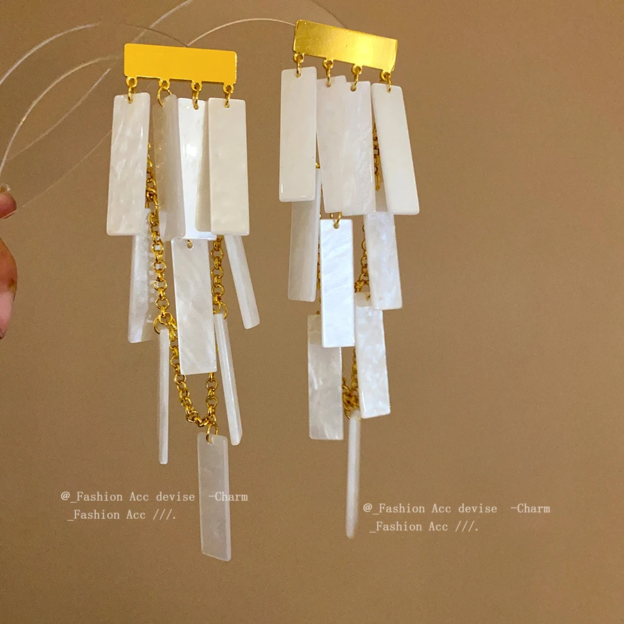 HH银针精致长方形流苏耳环欧美夸张简约耳坠女时尚耳饰设计感