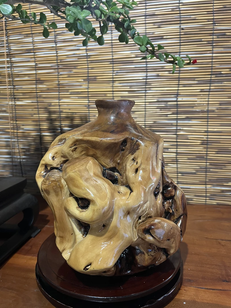 枣木花瓶装饰摆件匠心雕刻