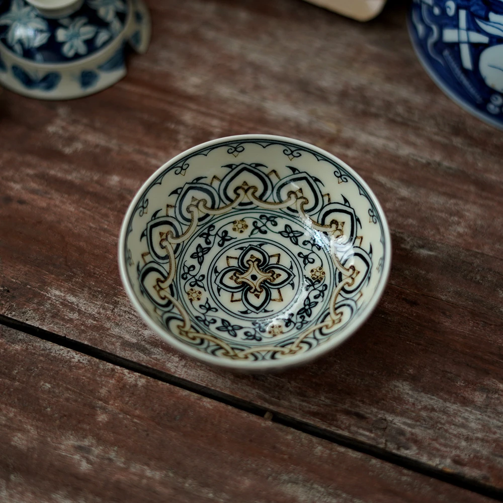 JM167景墨春风—景德镇手工手绘釉里金宝相普洱杯