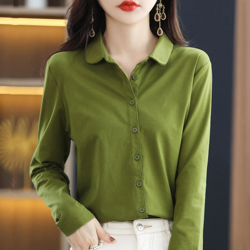 气质时尚纯棉衬衫女POLO衬衣春秋长袖新款叠穿上衣内搭显瘦打底衫
