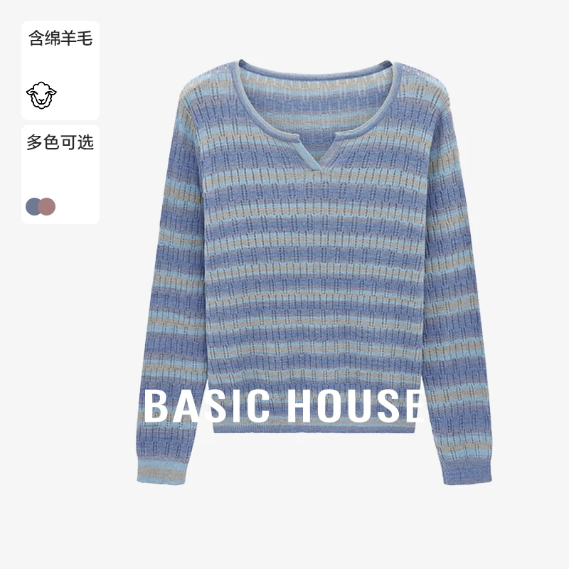 Basic House/百家好秋季撞色套头休闲百搭时尚针织衫-B0625H5R132