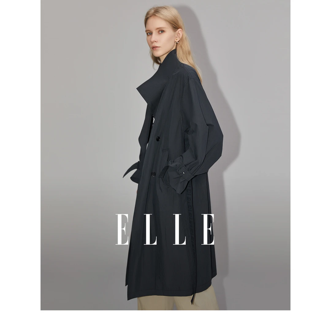 ELLE欧若风高档长款风衣女2025新款春季小个子外套大衣ED35436