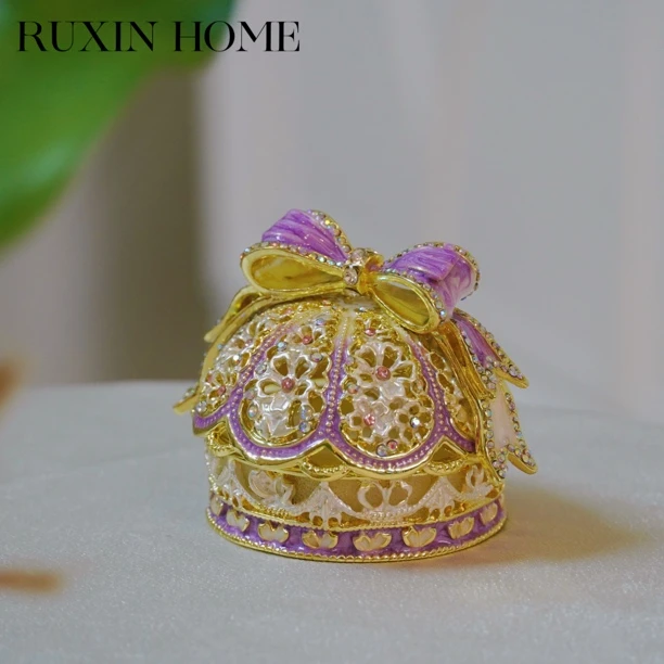 如馨家居 七宝烧首饰盒珐琅彩蝴蝶结皇冠 JH-5012