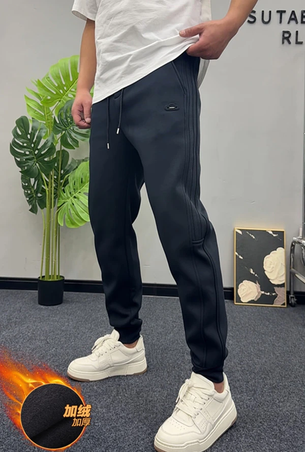3365秋冬季男士加绒加厚小脚卫裤百搭运动休闲裤修身弹力束脚裤男