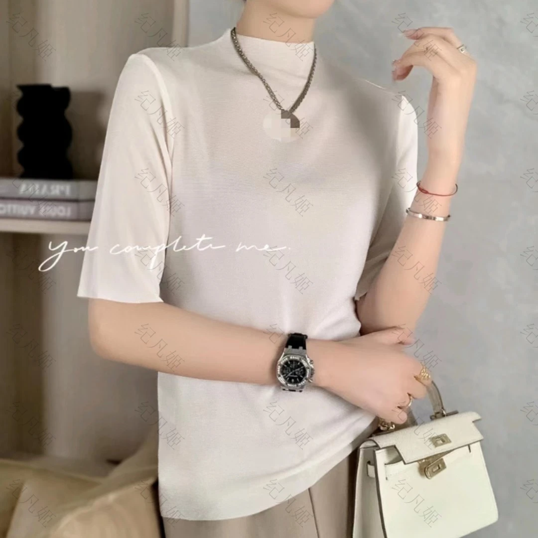 纪凡姬/22-42-【丝滑一夏】新款纯色女醋酸中袖百搭上衣