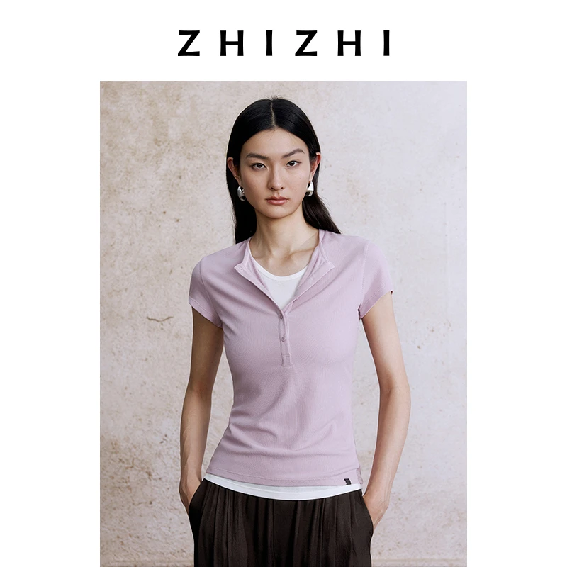 御街行 亨利领撞色短袖T恤女2025夏季新款ZZ2EMWT9034