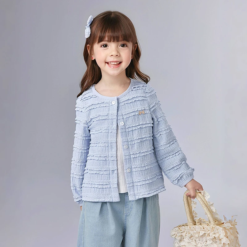 笛莎童装女童外套薄夏季新款欧若风洋气小香风针织开衫-132