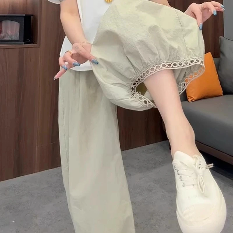 大码女装高腰时尚夏季薄款灯笼裤休闲裤子女九分裤百搭显瘦松紧腰