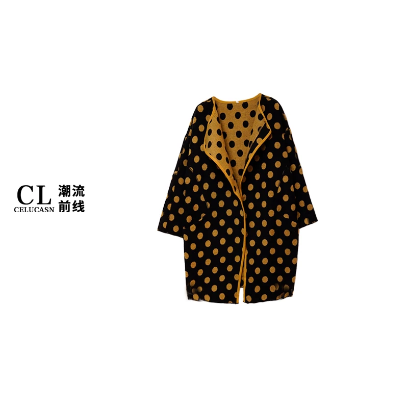 E5VBN130#秋冬新款波点中长款时尚百搭保暖上衣外套