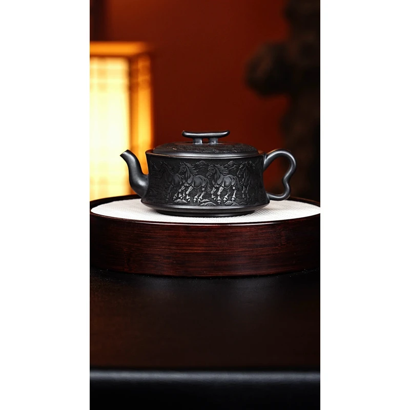 宜兴紫砂 八骏周盘 石黄 李恒阳h338