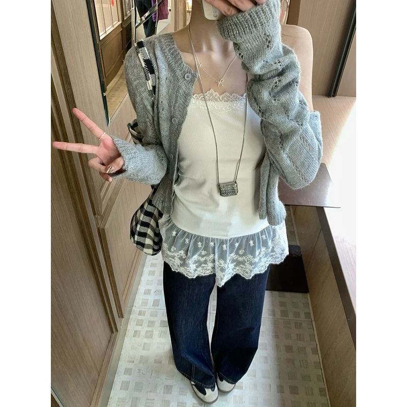 甜美拼接蕾丝吊带内搭女韩版修身显瘦通勤百搭圆领打底外穿上衣