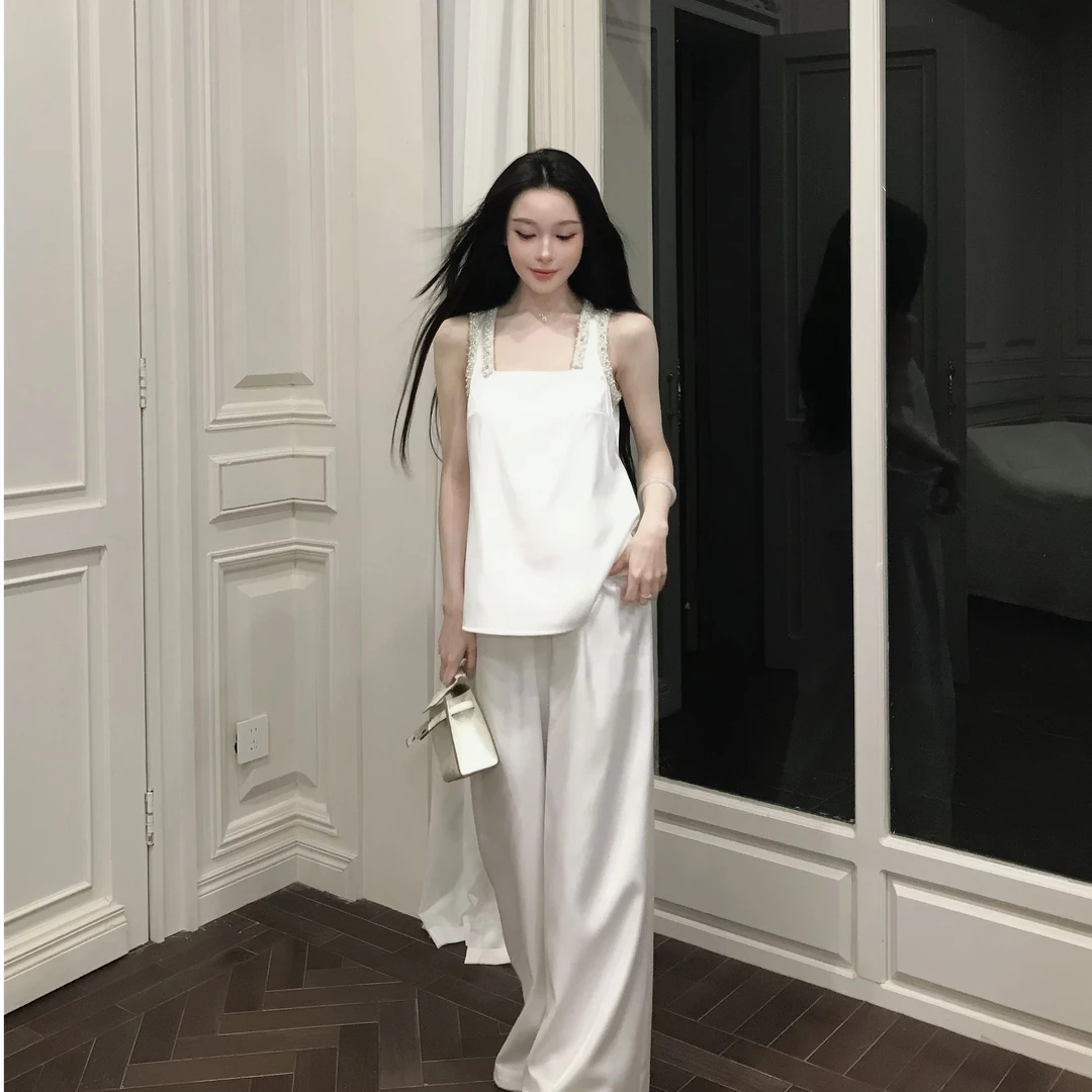 【山月诗-长裤】夏季白色裤子显瘦直筒裤阔腿裤长裤气质休闲裤子女