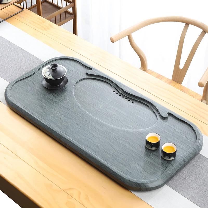 天然木纹石茶盘排水家用简约现代客厅石盘石头单盘整块石茶台拖盘