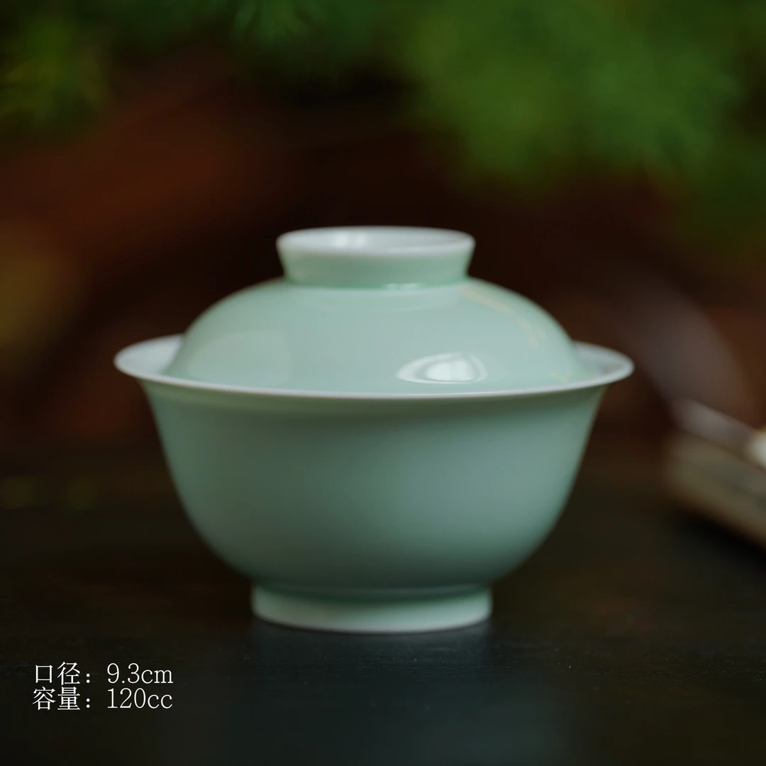 【片羽堂】青釉内绘松下有鹿盖碗｜120cc