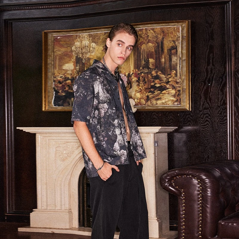 RICHILL MELANCHOLY 25SS胶囊 花卉提花棉麻 翻领短袖衬衫优雅