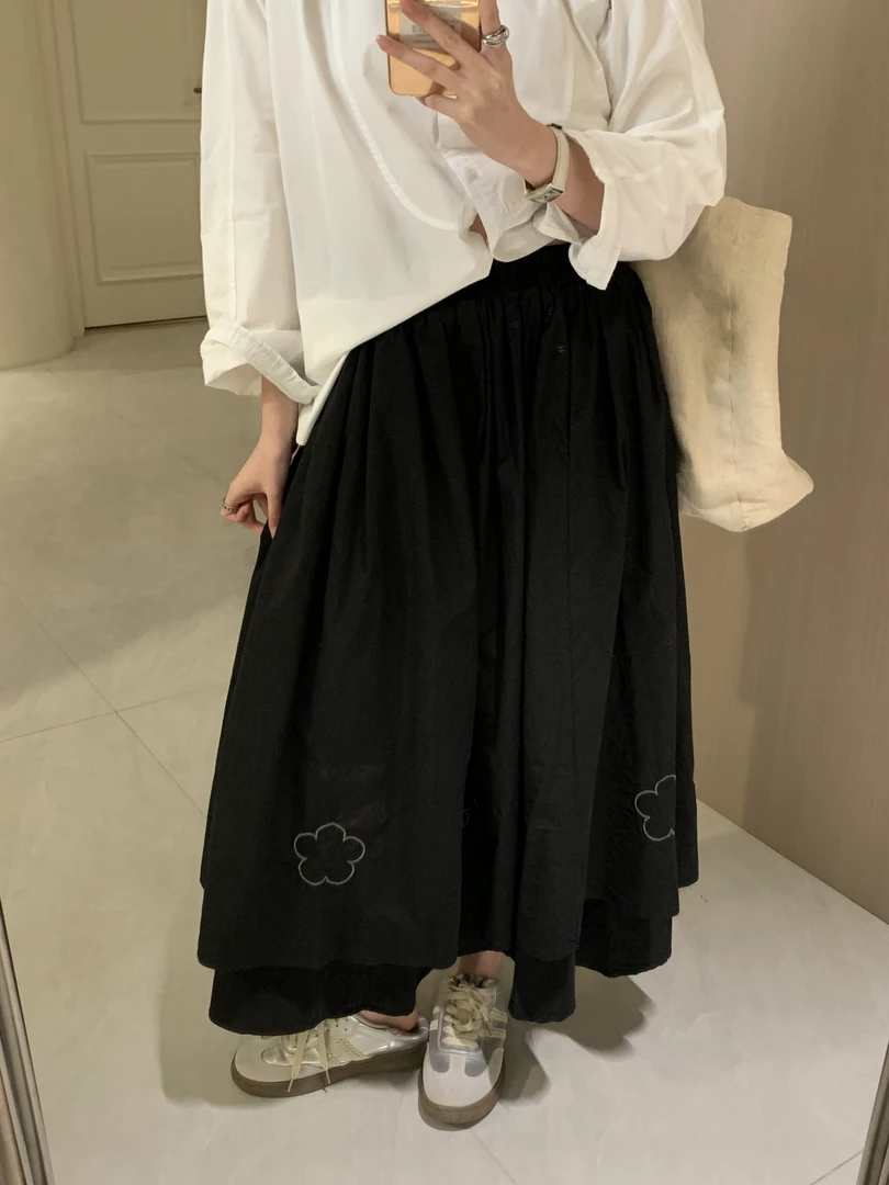 九佳 高腰显瘦伞裙O型复古法式半身裙夏季韩版宽松日系半裙休闲