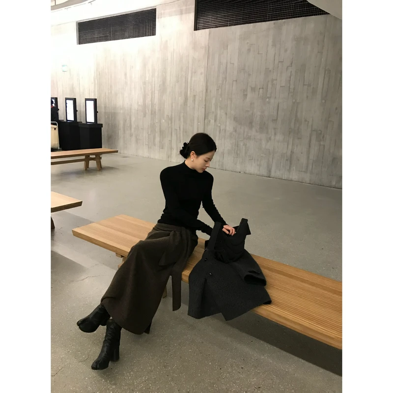 ZHONG HE · 25秋冬新款复古时髦设计感高腰显瘦A字绑带半身裙女