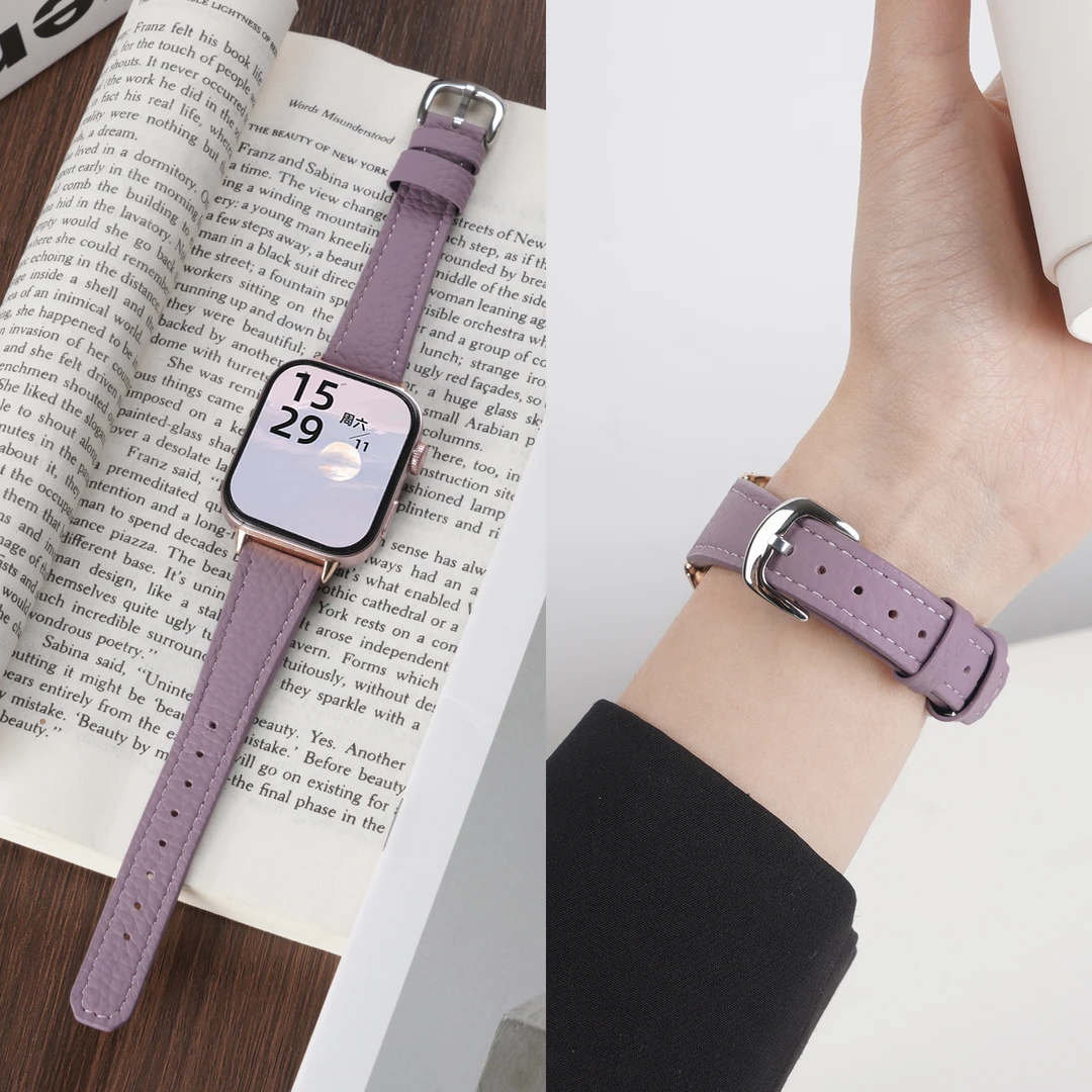 适用华为FIT4手表fit4pro真皮表带fit3荔枝纹皮质小蛮腰秋冬腕带