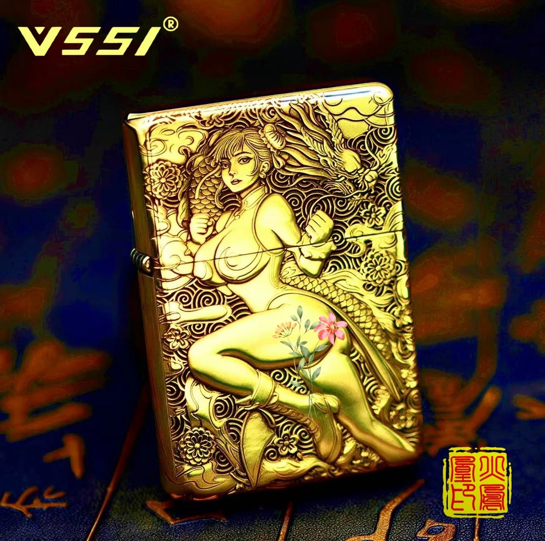 Vssi复古威士盔甲春丽双面浮雕高端时尚防风送礼打火机