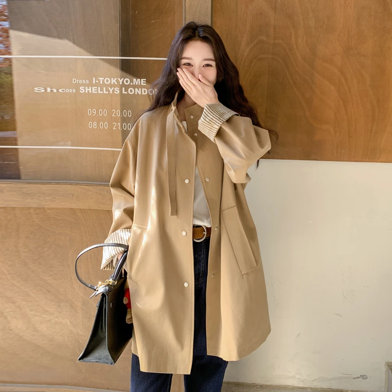 卡其色风衣外套女中长款2025春秋新款韩系英伦风宽松廓形气质大衣