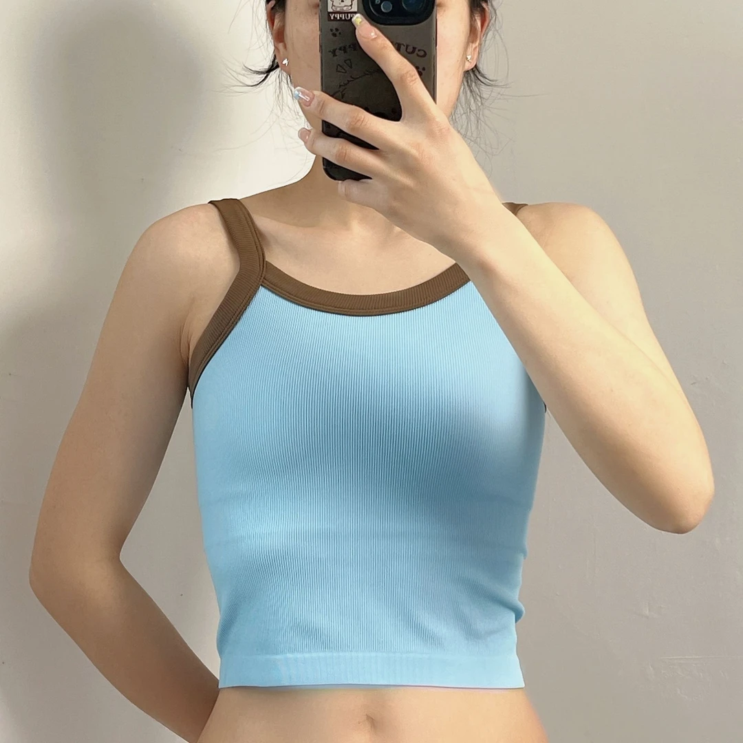 高弹一体式撞色防下垂美背瑜伽背心女健身运动适用