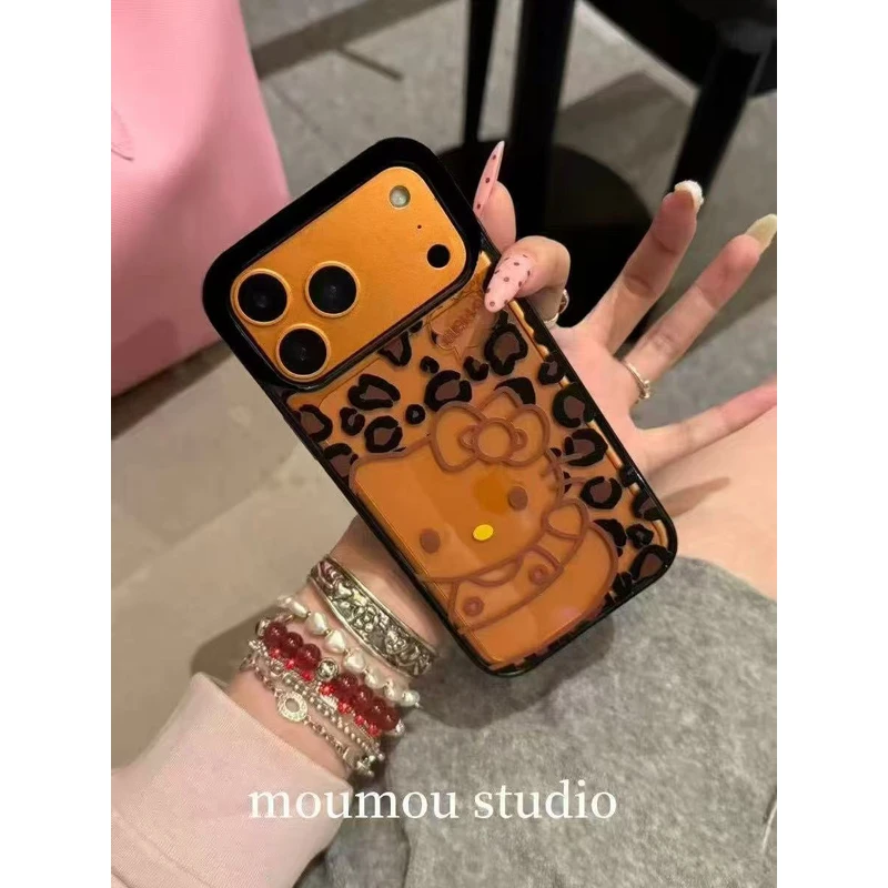 可爱透明豹纹线条猫咪适用苹果17Promax手机壳iPhone1615亚克力14