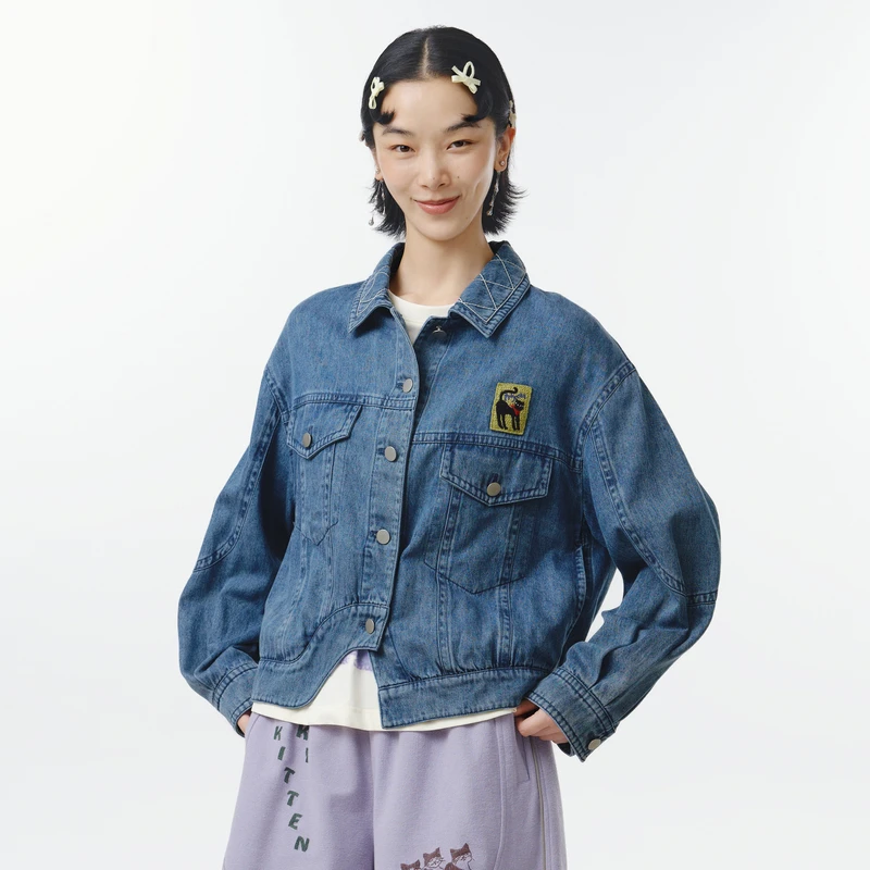 MOVEUP幻走2025春季新款.FUN 假贴袋章仔设计师牛仔外套325140703