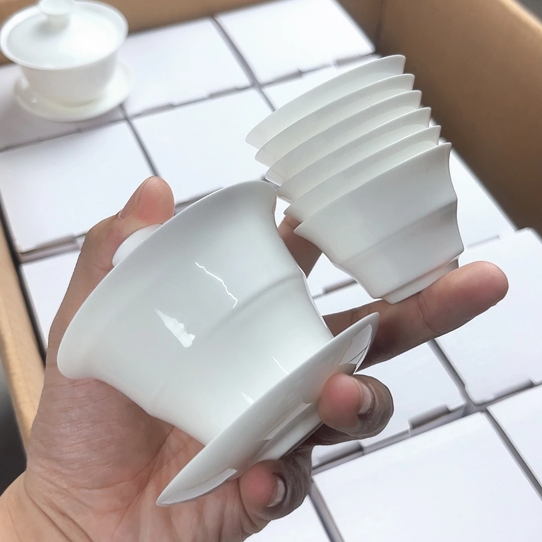 茶盏90竹节盖碗+6个35ml竹节杯骨瓷