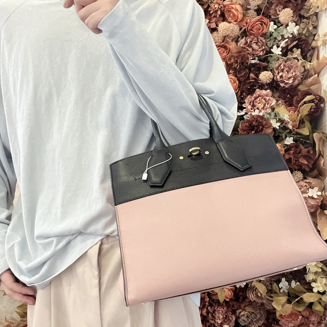 95新 LouisVuitton/路易威登 冰冰中古/LV/粉拼黑手提包