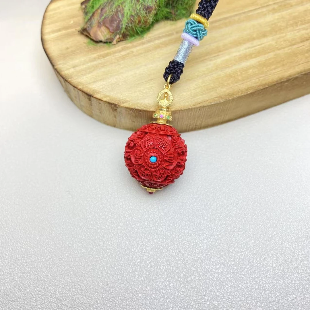 含辰砂工艺品保真高含量红砂设计款六字真言镂空锁骨吊坠朱砂挂件