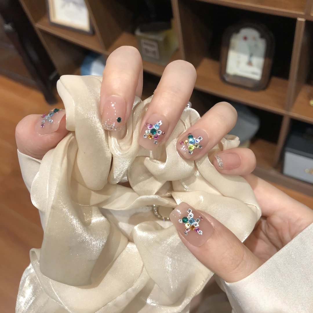 喵公子【星星彩虹】【施家全华钻】纯手工穿戴甲可拆卸美甲光疗甲