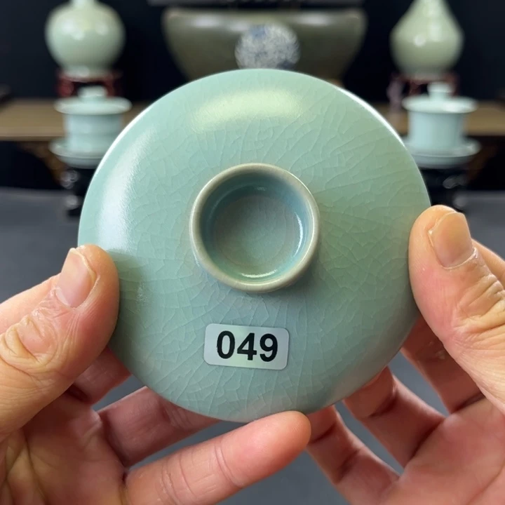 杯律**辩仿古釉汝官窑斗笠盖子049号
