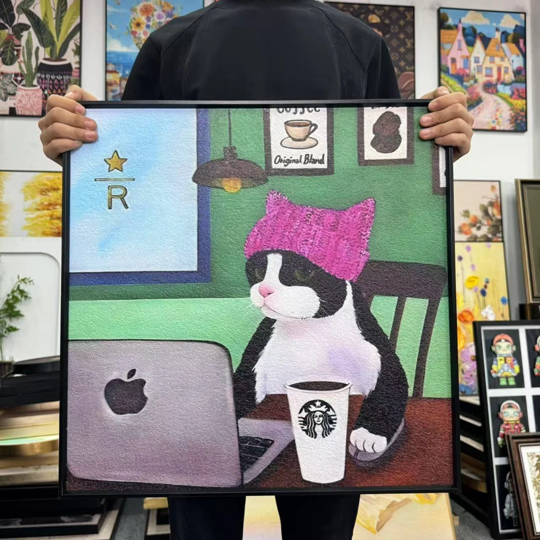 北欧风小猫咪小众艺术可爱客厅卧室玄关装饰画5050
