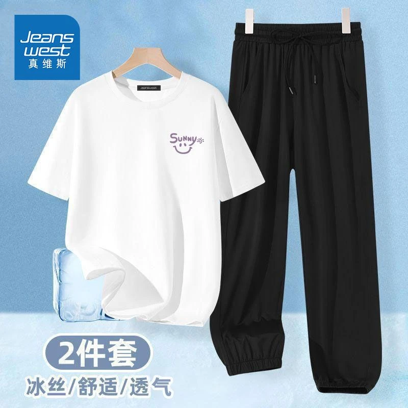 真维斯网红款运动服套装女夏新款纯棉短袖冰丝防晒裤子网红款套装