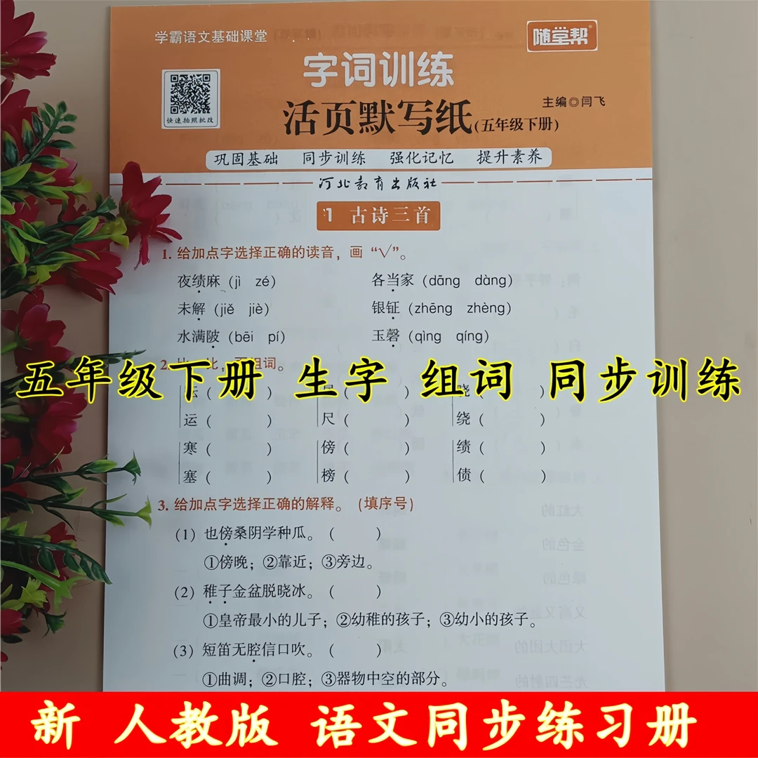 人教版五年级下册语文字词默写训练生字组词专项练习册一课一练书