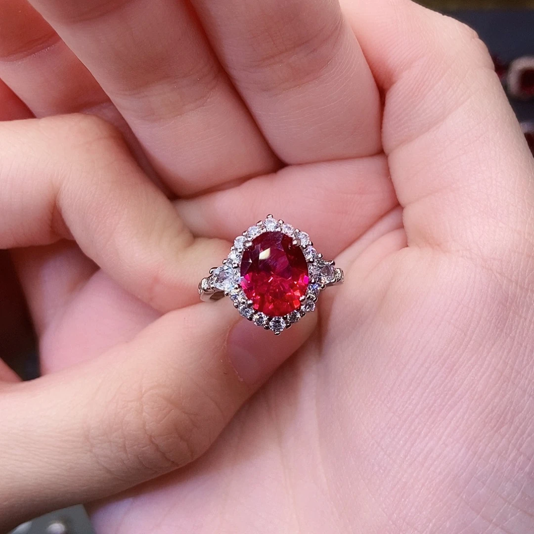 戒指银S925镶嵌红宝石