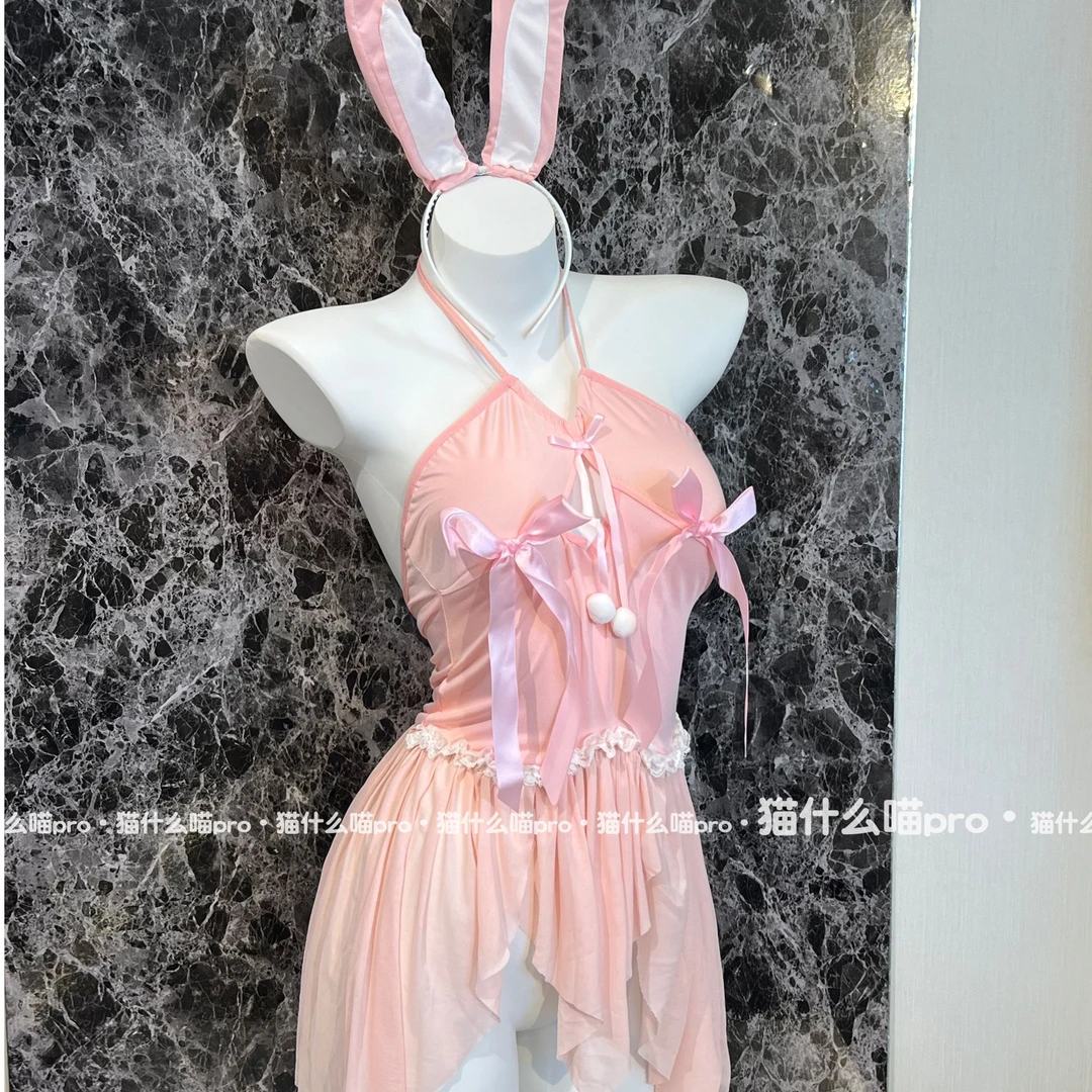 猫什么喵pro·挂脖兔*纱质大弹力*透气款挂脖睡裙透气连衣裙女