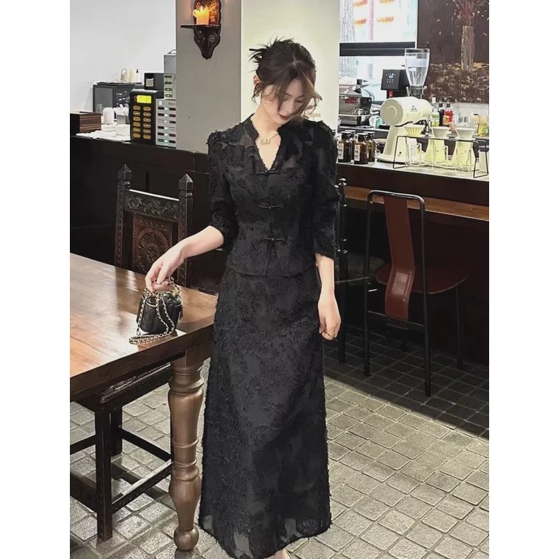 欧洲站新中式国风套装裙女2025春装御姐高级感轻熟气质名媛两件套