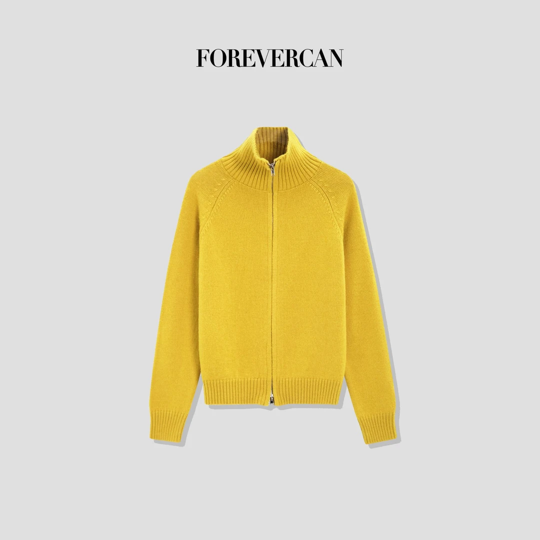 FOREVERCAN“柠檬”定染油画色系高领针织开衫外套MY4351