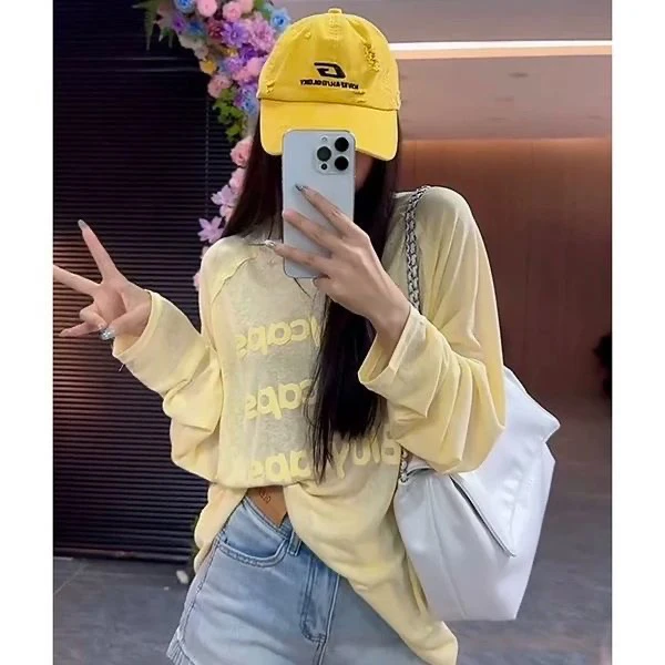 5082# 大码夏季新款美式字母立体印花薄防晒衫